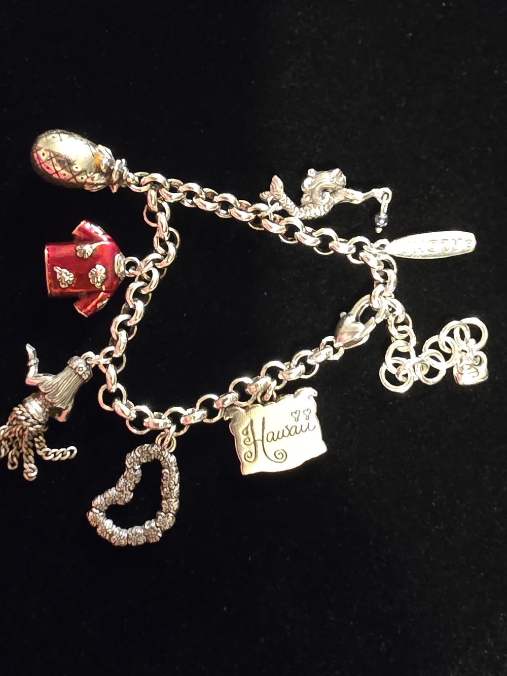 Brighton Silver-Tone Hawaii Charm Bracelet with Red Enamel Shirt Charm